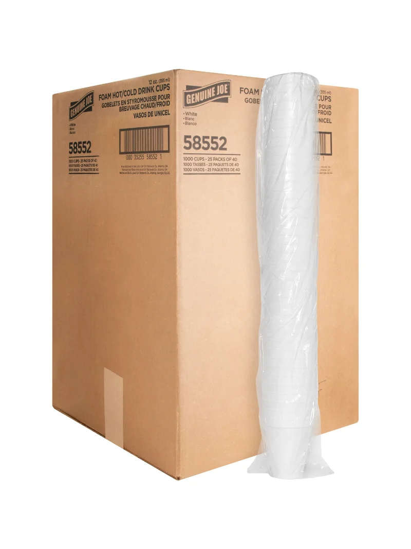 

Genuine Joe Foam Hot, Cold Drink Cups, 12 fl oz, 1000 per Carton, GJO58552