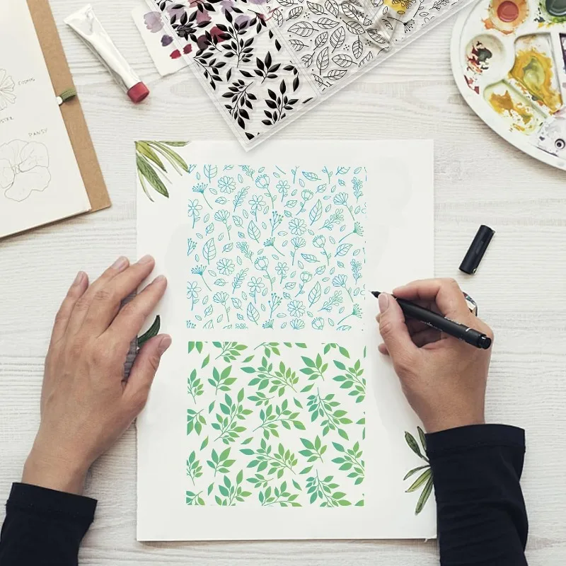 1Sheet Leaf Background Clear Stamps for DIY Scrapbooking Decor Spring Flower Season Transparent Silicone Stamps for Making Cards