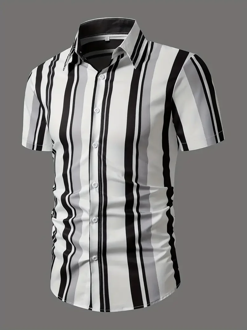 Shirt 3D Printed Striped Plaid Pattern Daily Commute Wear With Men Women Stylish Personality Lapel Button-up Short-sleeved Shirt 5