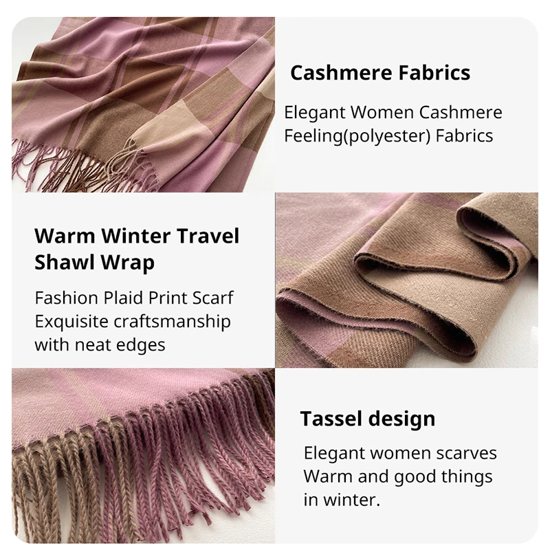 Luxurious Warm Cashmere Plaid Scarf - Fashionable Winter Pashmina Shawl with Tassel