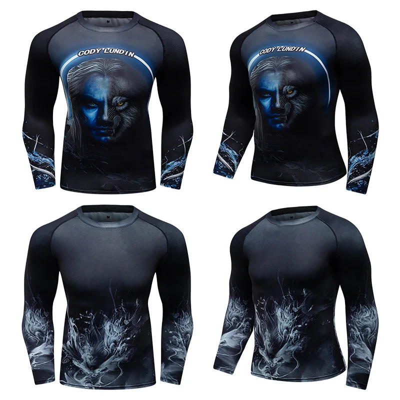 Mens BJJ MMA Rash Guard T-shirt Fitness Sport Compression T-shirts Boxing Jerseys Gym High-elasticity Workout T Shirts