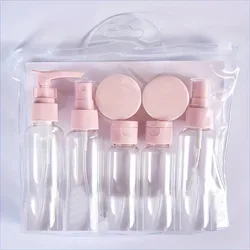 Travel - Friendly Refillable Toiletry Bottle Set - Leakproof 7 - Piece Kit with Portable Cosmetic Jar (Light pink)
