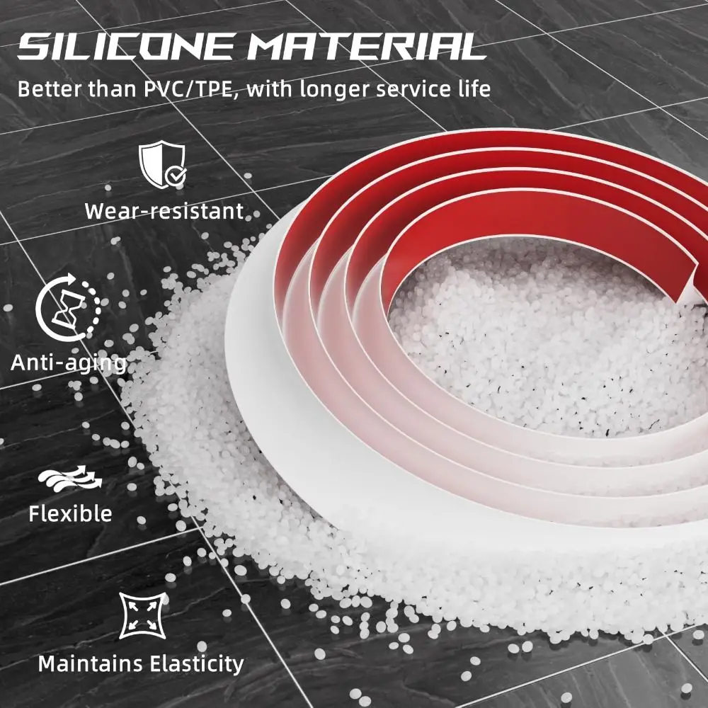 Silicone Quarter Round Molding Trim Peel and Stick 1/2/3m Caulk Strip Flexible Water Dam Barrier Bathroom/Kitchen Countertop