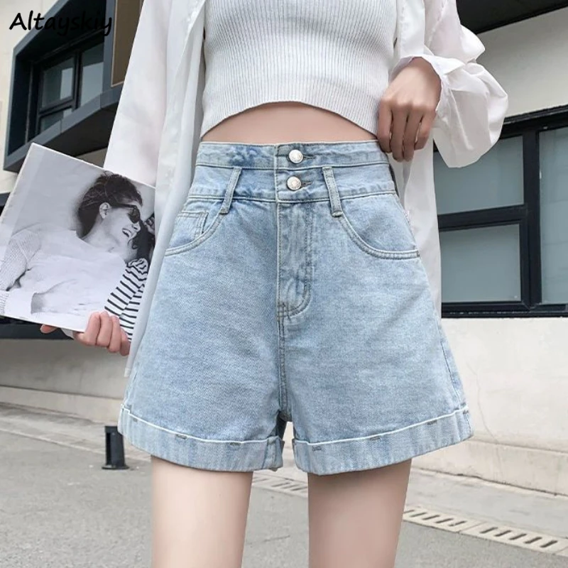 

Wide Leg Shorts Women Denim Washed Loose Vintage Bleached Fashion High Waist Simple Streetwear Harajuku Students Summer Hotsweet