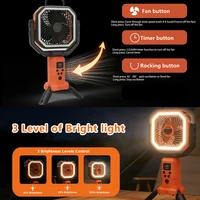 Ventilateur de camping portable 30000mAh avec lumière, 4 vitesses de vent, support trépied extérieur, 3 lumières LED à intensité réglable, recharge USB, ventilateur de bureau 4