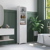 Homcom Bathroom Storage Cabinet, Free Standing Bathroom Storage Unit, Tall Linen Tower with 3-Tier Shelves and Drawer, White 2