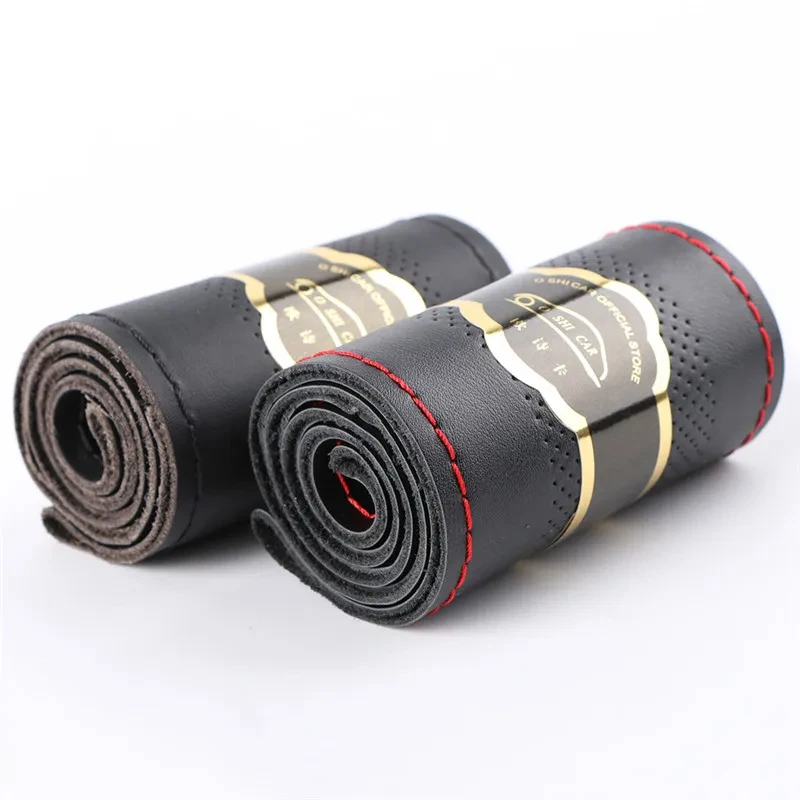 Genuine Leather Steering Wheel Cover Breathable Design Auto Steering-Wheel Braid Case fit car suv diameter 36cm 38cm 40cm steering wheel cover