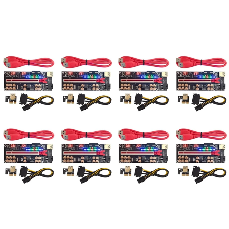 

8X VER018 PRO PCI-E Riser Card USB 3.0 Cable 018 PLUS PCI Express 1X To 16X Extender Pcie Adapter For BTC Mining(Red)