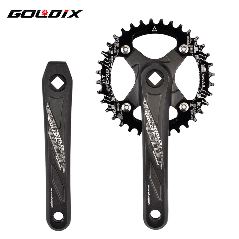 

GOLDIX Bicycle Crank Square Hole Sprocket 104BCD 170mm Black Crank Round Oval 32/34/36/38/40/42T Narrow Chainrings MTB Crankset