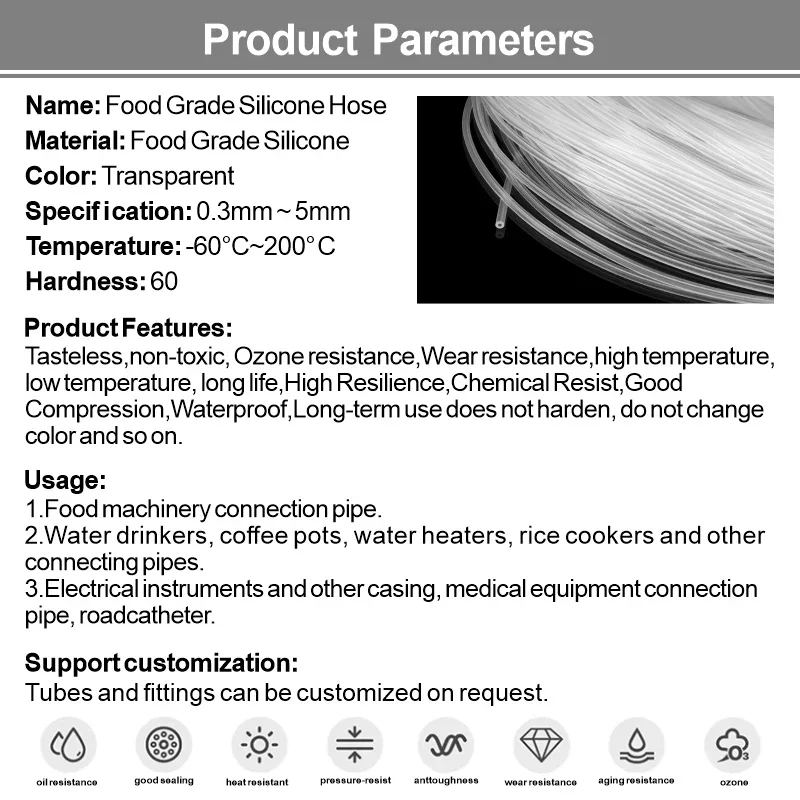 Flexible Food Grade Silicone Rubber Tubing - Nontoxic, Transparent Drink Hose