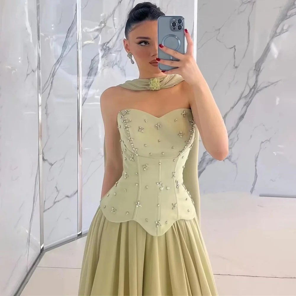 Customized Exquisite Sleeveless Beading Evening Dress Charming Sexy Ruffles Prom Dress Chiffon Party Gown вечернее платье 5