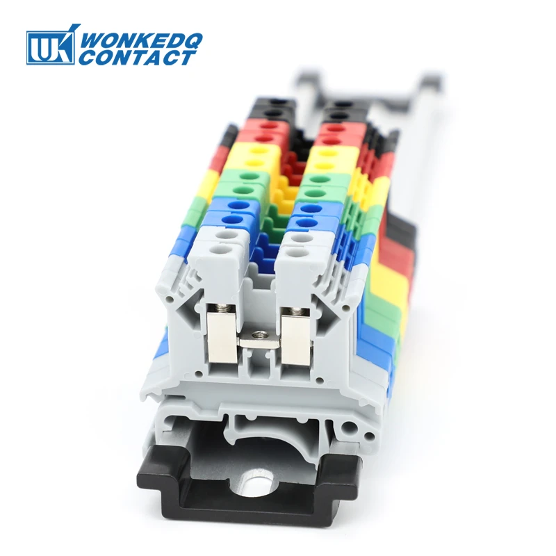 UK2.5B Six Color UK 2.5 mm&sup2; Universal Screw Din Rail Terminal Block Feed-through Strip Plug Wire Electrical Connector wire connectors din rail terminal block