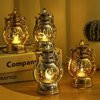 Eid Mubarak LED Warm Retro Night Light Portable Metal Plastic Portable Lantern Home Table Wall Lighting Ramadan Party Decoration