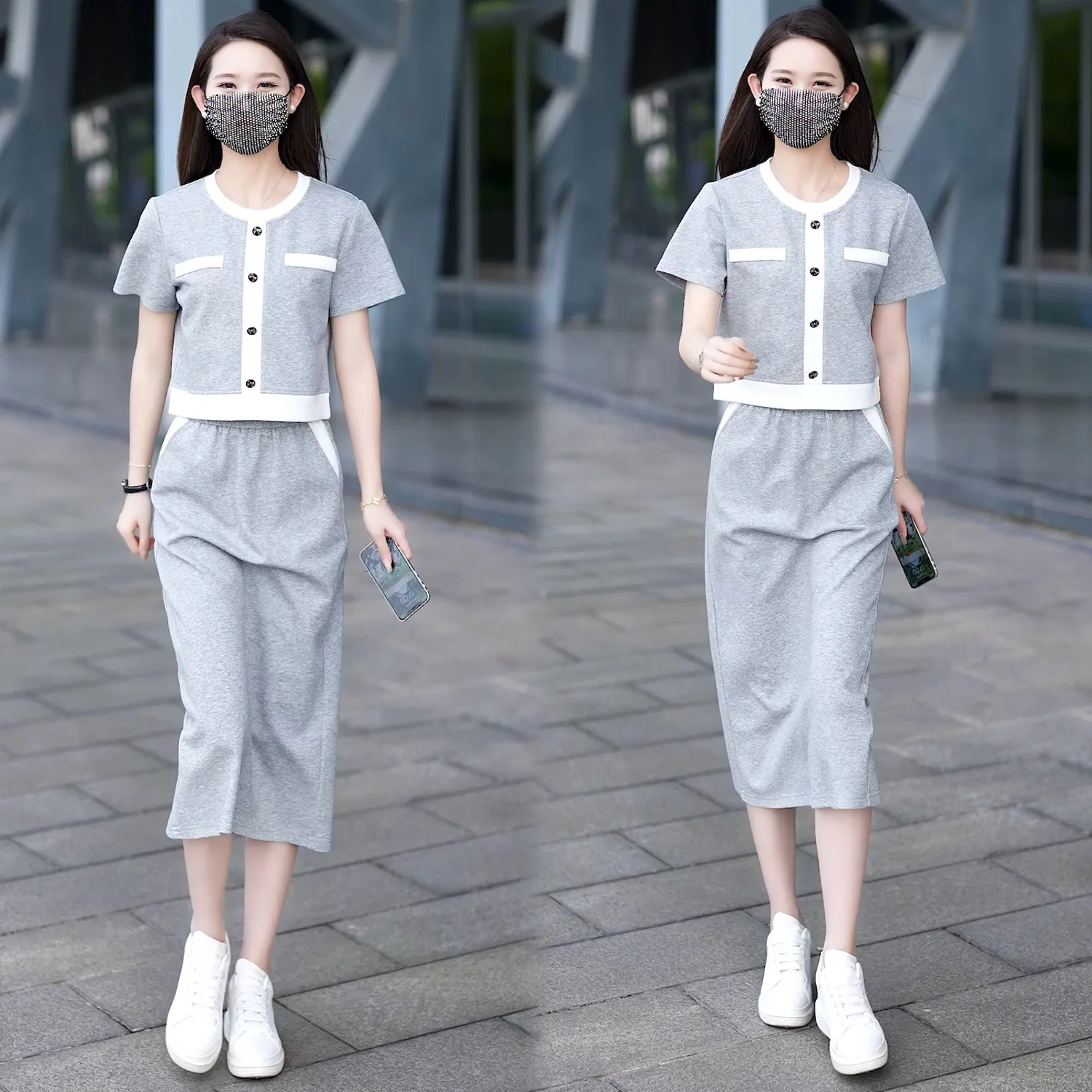 Bust Skirt Set Women's Summer New Small Fragrant Style Fashion Foreign Style Loose Age Reduction Dress Two-piece Set