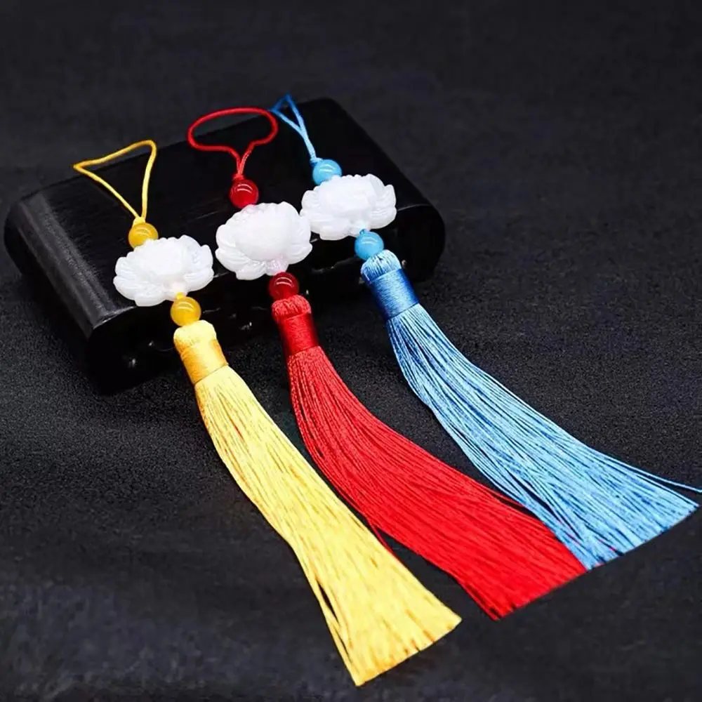 1Pcs 고대 중국 스타일 매듭 옥 비즈 Tassel Lotus Tassels 팬 떨어지는 장식품 실크 Tassels 의류 펜던트