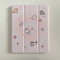 Tri - Fold Mirror Tablet Case with Pencil Holder and Cute Pixel Art Cat Design - iPad Air6 11 M2(2024 (Cat)