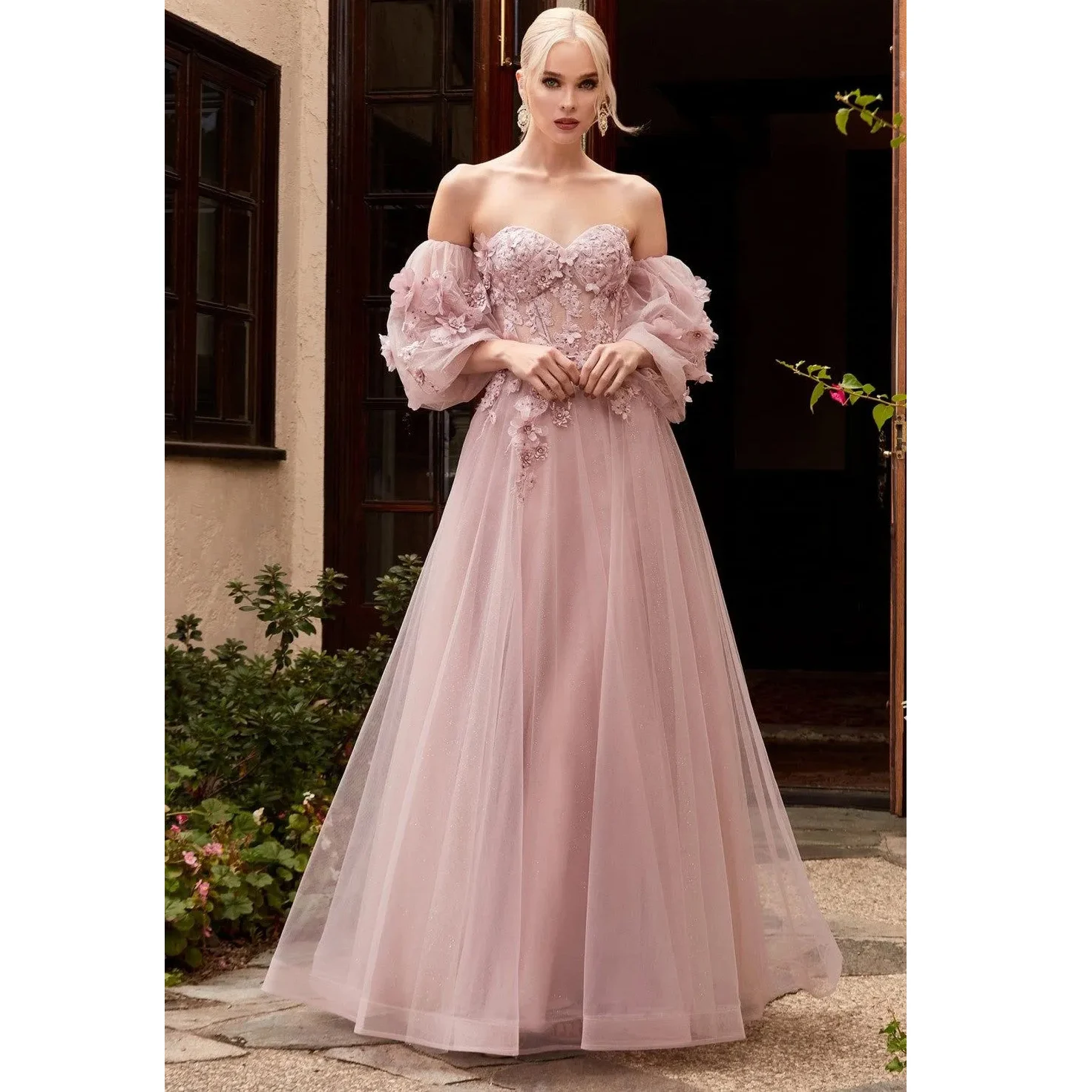 

Женское вечернее платье без бретелек, с длинным рукавом