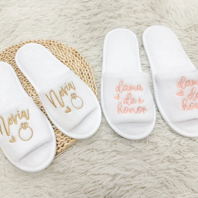 Spanish Letters "novia" & "dama de honor" Embroidery Cozy Slippers Home Indoor Flats For Bride & Bridesmaids, Wedding Party