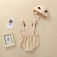 Cute Cartoon Baby Sleeveless Jumpsuits with Hat Spring Autumn Cotton Infant Bodysuit 2Pcs Baby Boy Girl Clothes 2