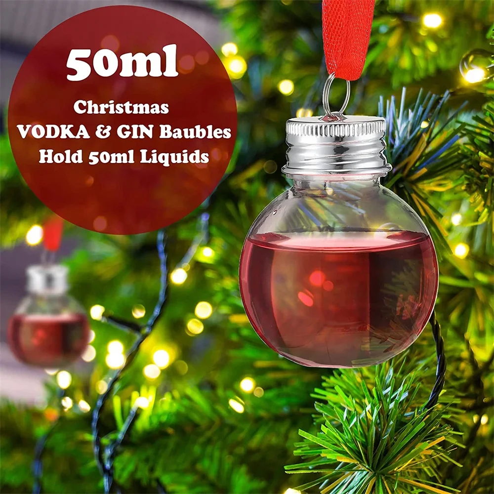 6/10Pcs Christmas Tree Ornament Fillable Booze Water Bottle Bulbs Shape Plastic Clear Christmas Ball Pendant Home Party Decor