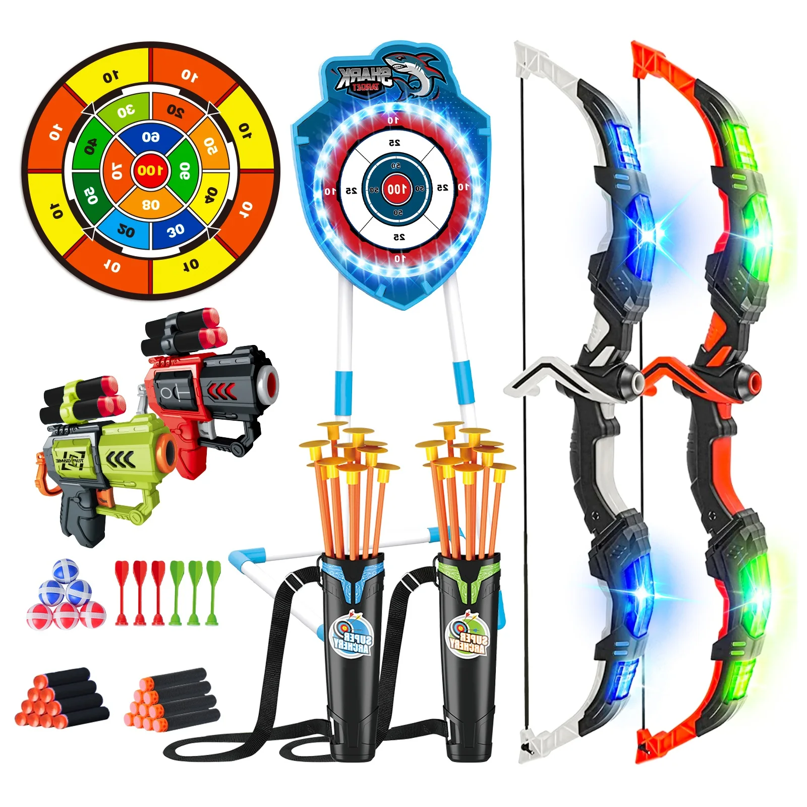 VATOS Night-Light Bow Arrow Guns Toy For Kids Archery Stand Target Board Indoor Outdoor Game Toys Boys Girls Christmas Gift_voghion.com