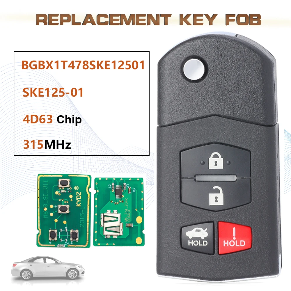 KEYECU 315MHz FCCBGBX1T478SKE12501 4B Smart Remote Key Fob for Mazda 3