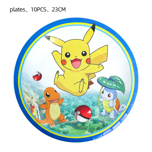 TAKARA TOMY Pikachu Pokemon Birthday Decoration Disposable Cutlery Cup Plate Napkin Tablecloth Bag Baby Shower Party Supplies 9-inch disc-10PCS
