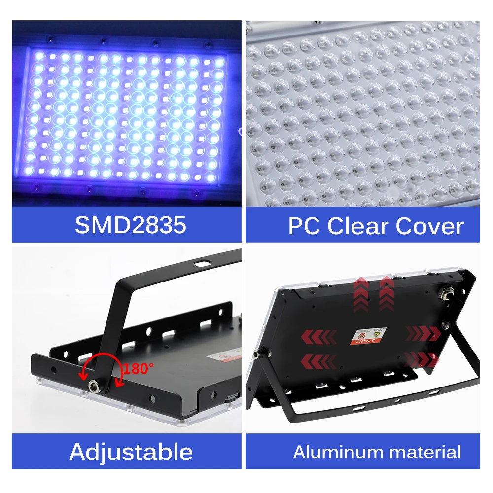 395nm 365nm LED UV Floodlight 300W Stage Backlight 220V Waterproof Ultravilet Lamp Fluorescent Party Photocuring Lamp uv curing lamp