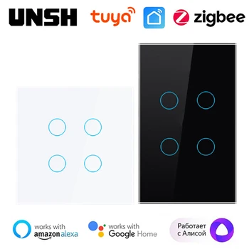 Tuya ZigBee 스마트 조명 스위치, 터치 벽 스위치, 중립선 유무, 알렉사 구글 홈, 얀덱스 앨리스 지지대, 1, 2, 3, 4, 6 갱