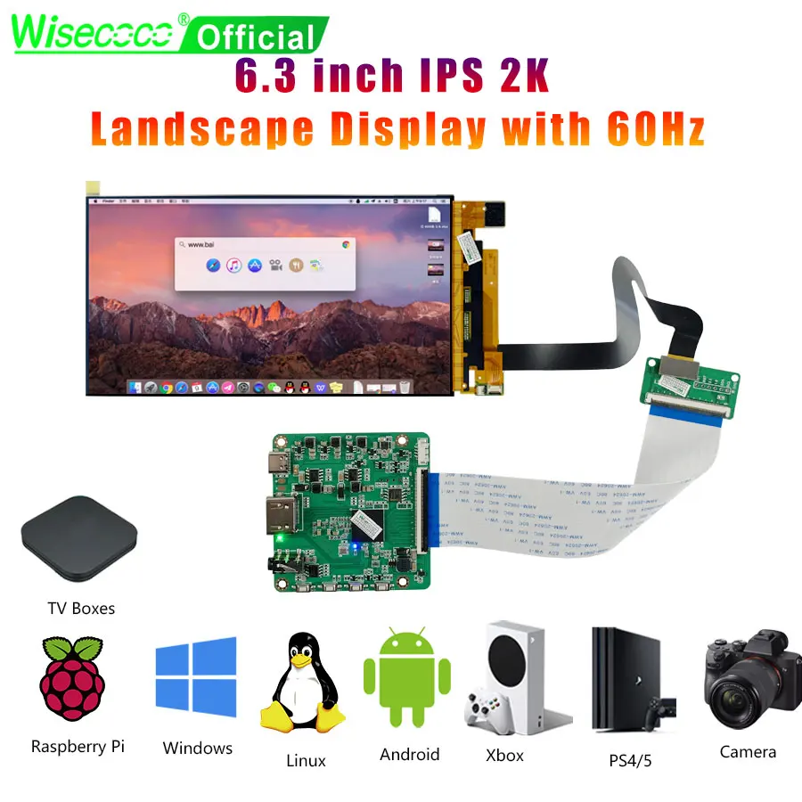 

Wisecoco 6.3 Inch 2K LCD Display For Raspberry Pi Screen MacOS TV Boxs PS5 Game Box Orange Pi Camera PC MIPI 60pins 2560x1440