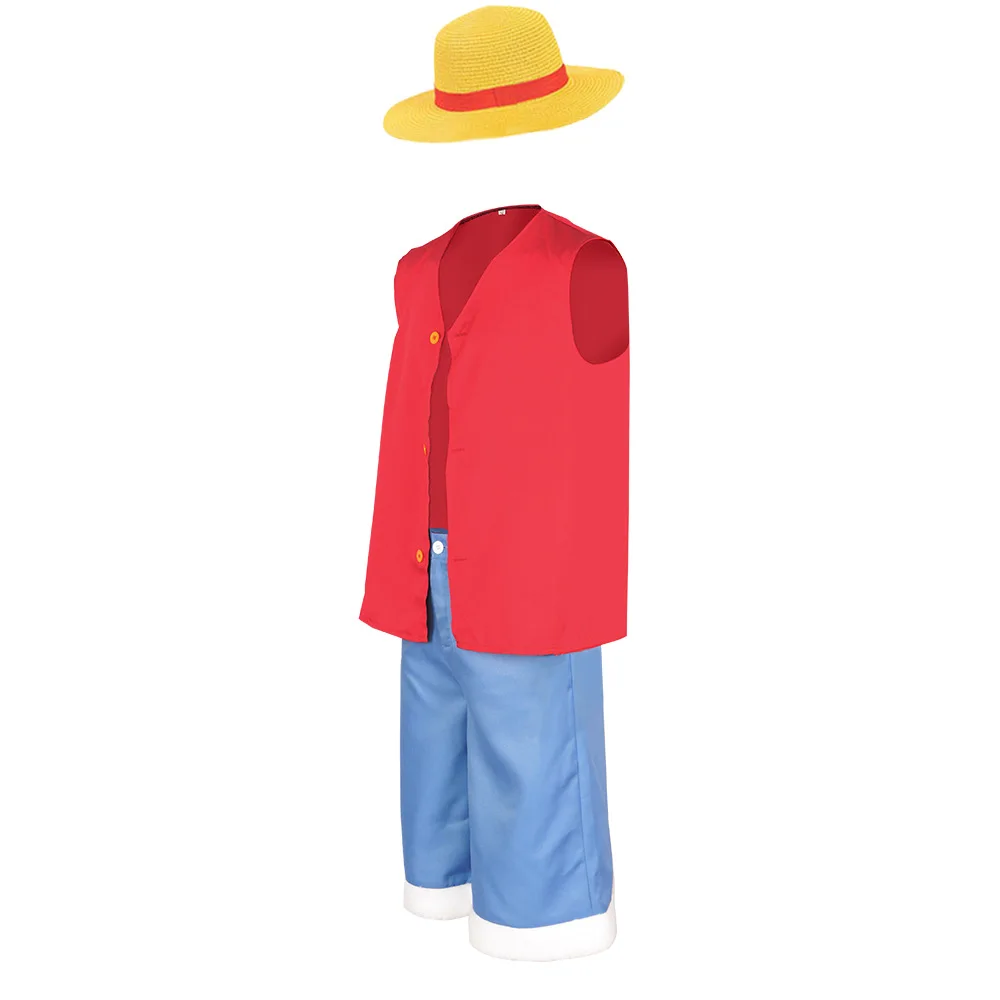 Kids Adult Luffy Cosplay Costume Hat Shirt Shorts Halloween Outfits