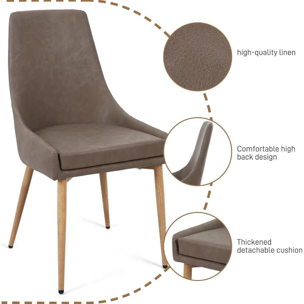 e&d furniture dining chairs, upholstered accent living room chair set of 2 retro faux pu leather brown kitchen and dining room c