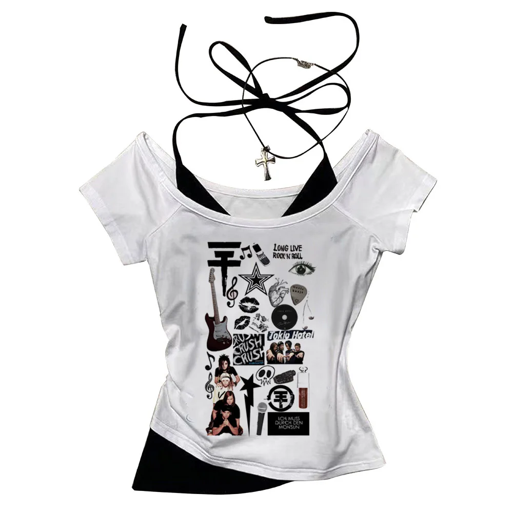 Tokio Hotel Crop Top Korsett Y2K Harajuku Gyaru Vintage 2025, Mädchen-T-Shirt – Detail 9