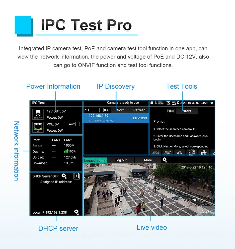 CCTV Tester 8" Monitor 4K H.265 IP 8MP AHD/TVI/CVI CCTV Camera Testing Tool HDMI & VGA input Cable Tester cctv camera tester