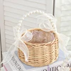 Wicker Rattan Flower Child Basket With Pearl Handle And Bow Hand Woven Easter Basket Wicker Basket Wedding Party Home Decoration 4