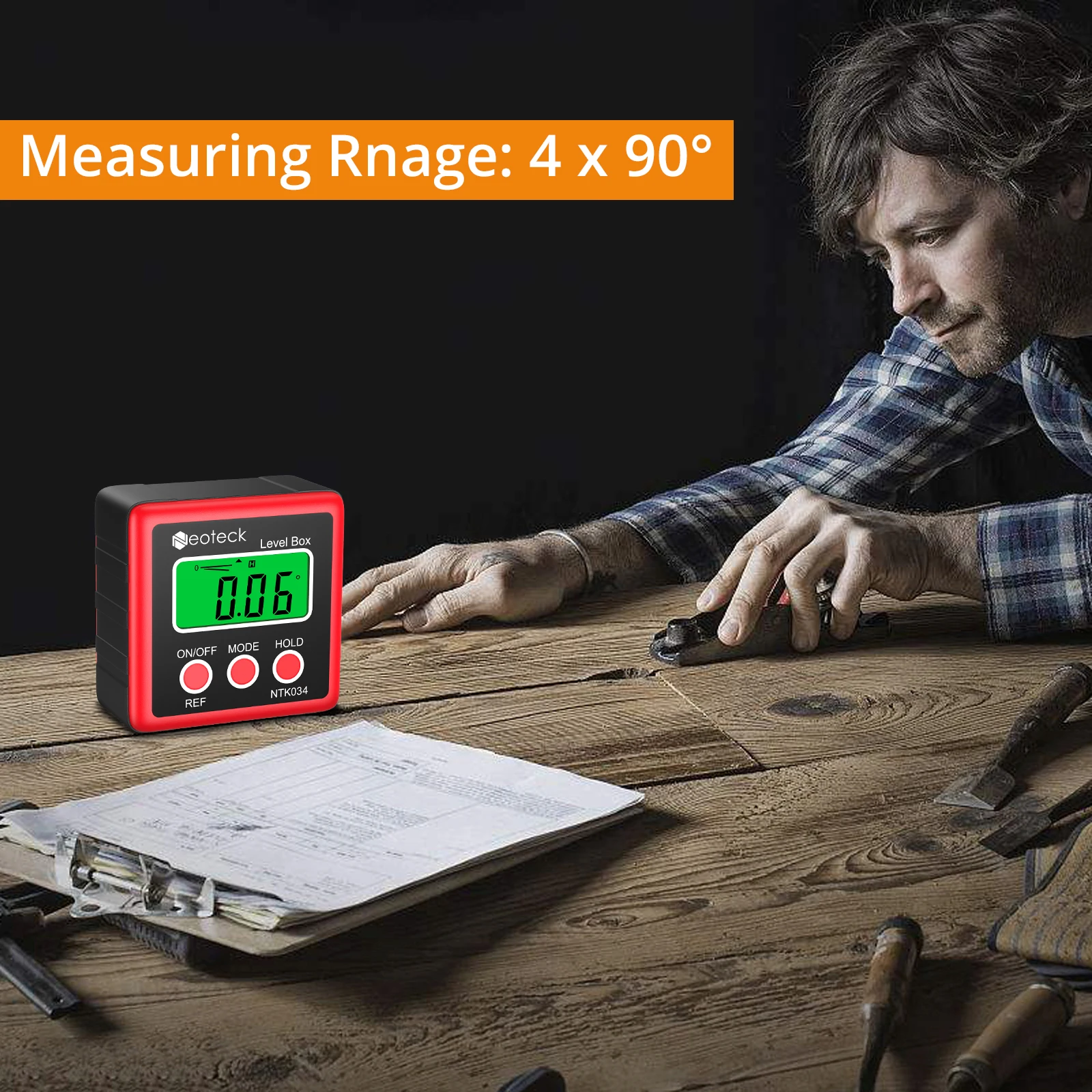 Neoteck Digital Inclinometer 4*90 Degree Magnetic Spirit Level Angle Finder Gauge Level Box Protractor Meter Tilt Measure Tool