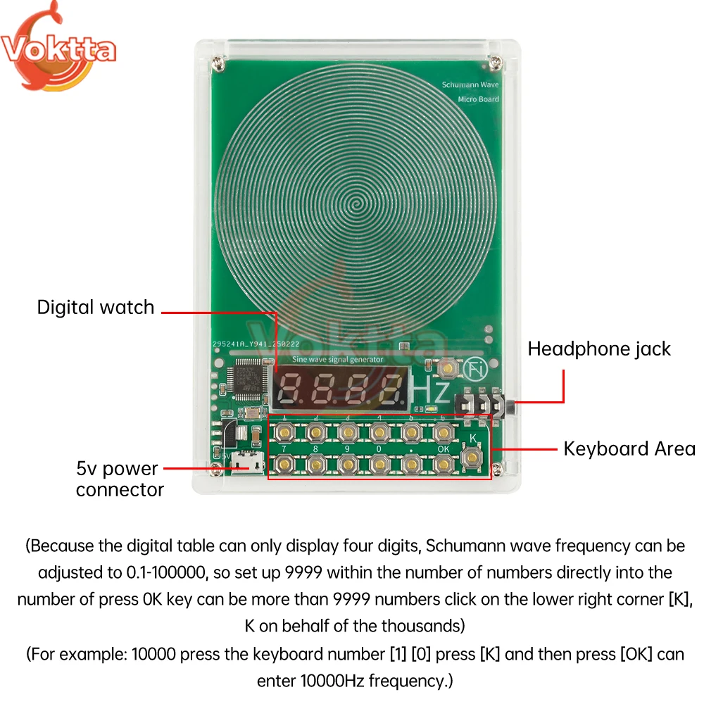 CC 5 V 0,01 Hz~ 100000 Hz Frequenza regolabile 7.83HZ Generatore di onde Schumann Generatore di segnale sinusoidale Interfaccia Micro USB - Image 5