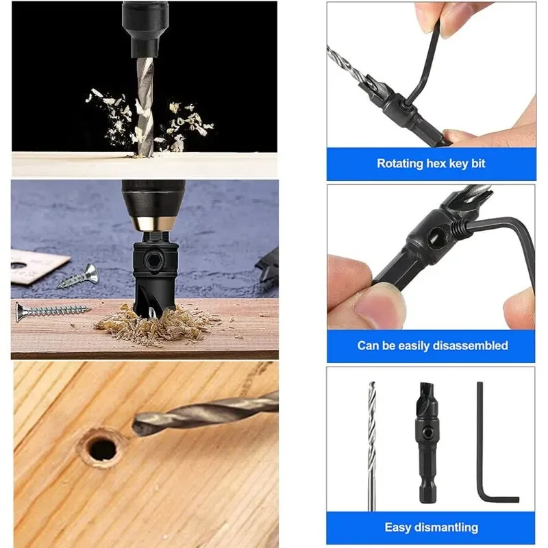Tapper Hexagon Shank Screw Countersunk Drill Bit Hardware Tool Set