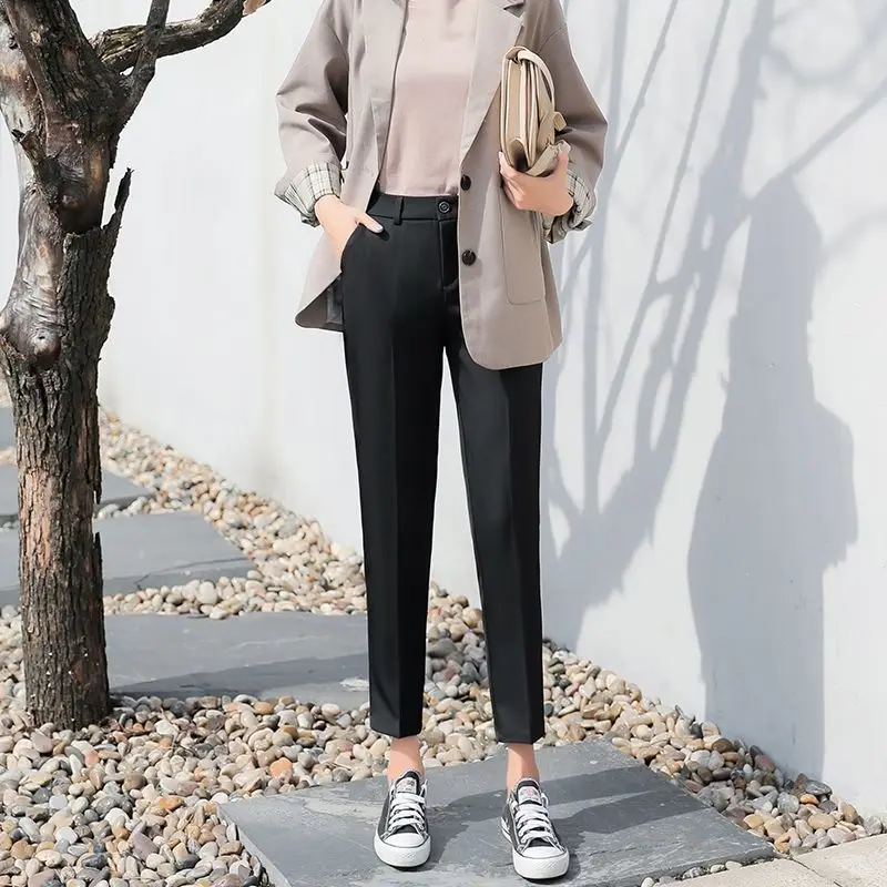 Women's Spring Summer New High Waist Thin Cropped Pants Fashion Casual Formal Button Zipper Pocket Versatile Straight Leg Pants