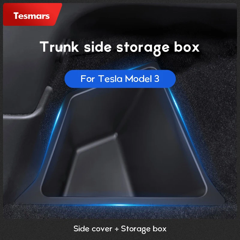 

Tesmars for Tesla Model 3 Rear Trunk Organizer with Lids, Side Storage Box,Waterproof Odorless Garbage Bins Car Accessories