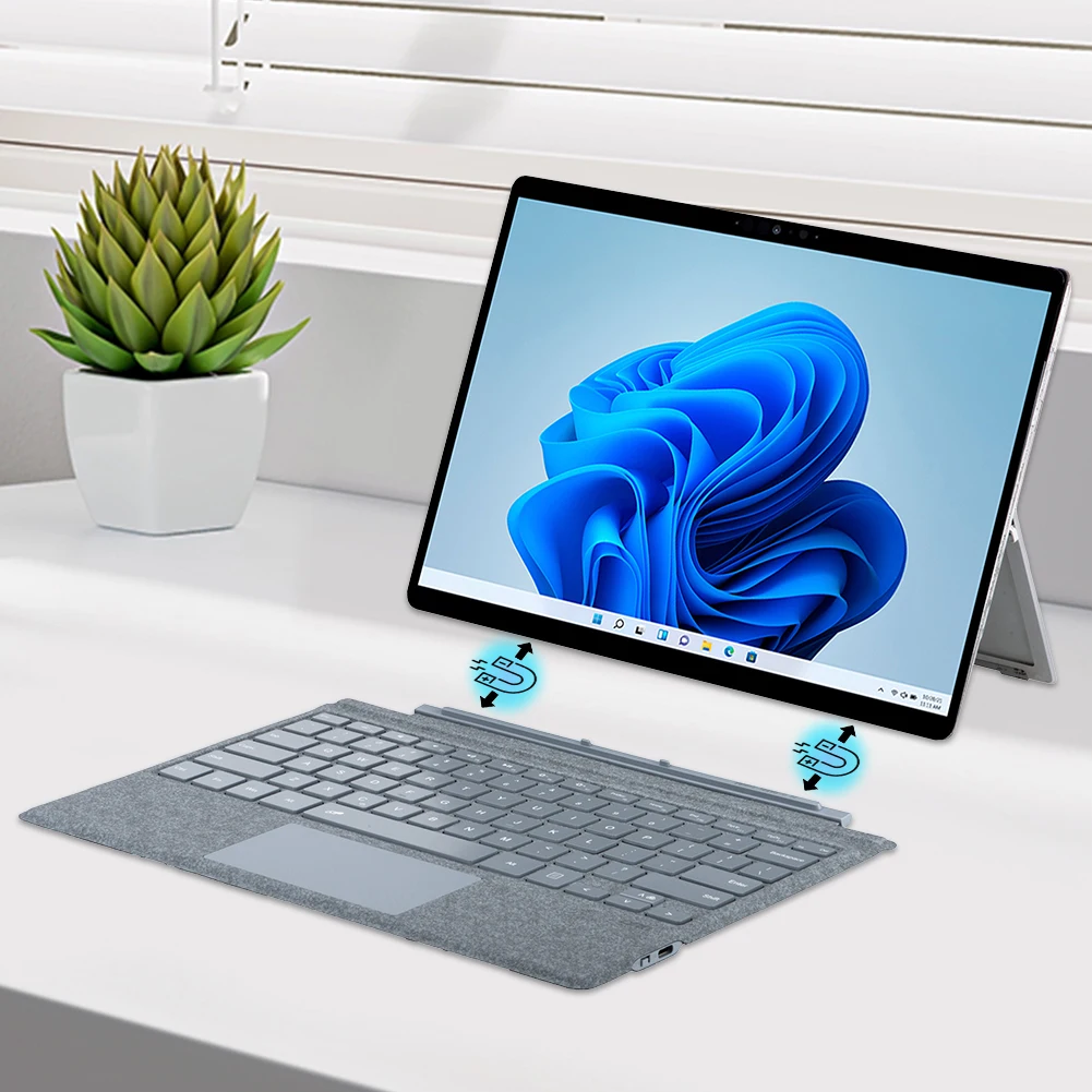 Portable Wireless Keyboard for Microsoft Surface Pro 3/4/5/6/7/7 Plus BT Type-c 7 Colors Backlight 78 keys Touchpad Keypad