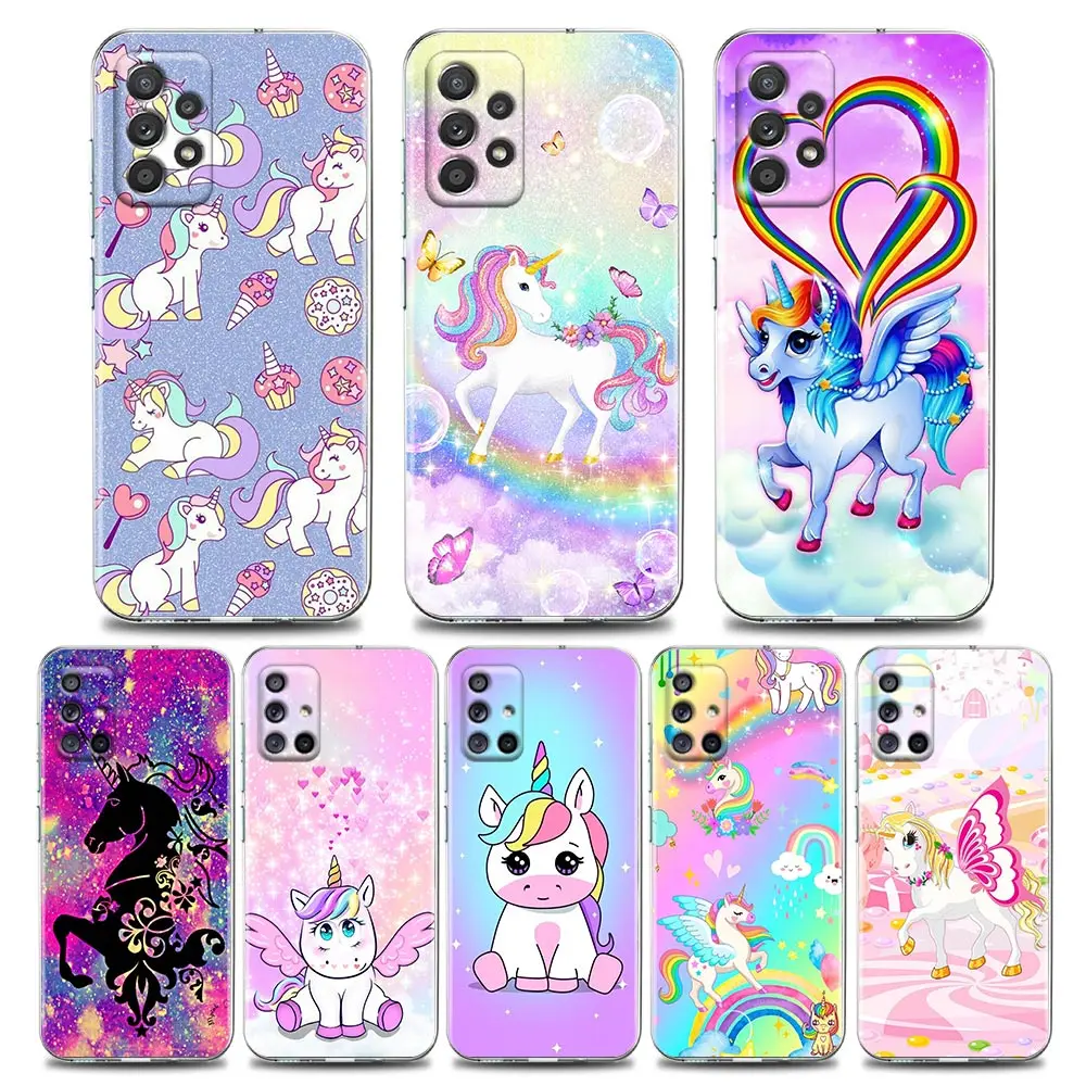 

Lovely Cartoon Rainbow Unicorn Clear Case For Samsung Galaxy A52 5G A53 A72 A53 A73 A51 A33 A32 A41 A22 A23 Soft Phone Cover