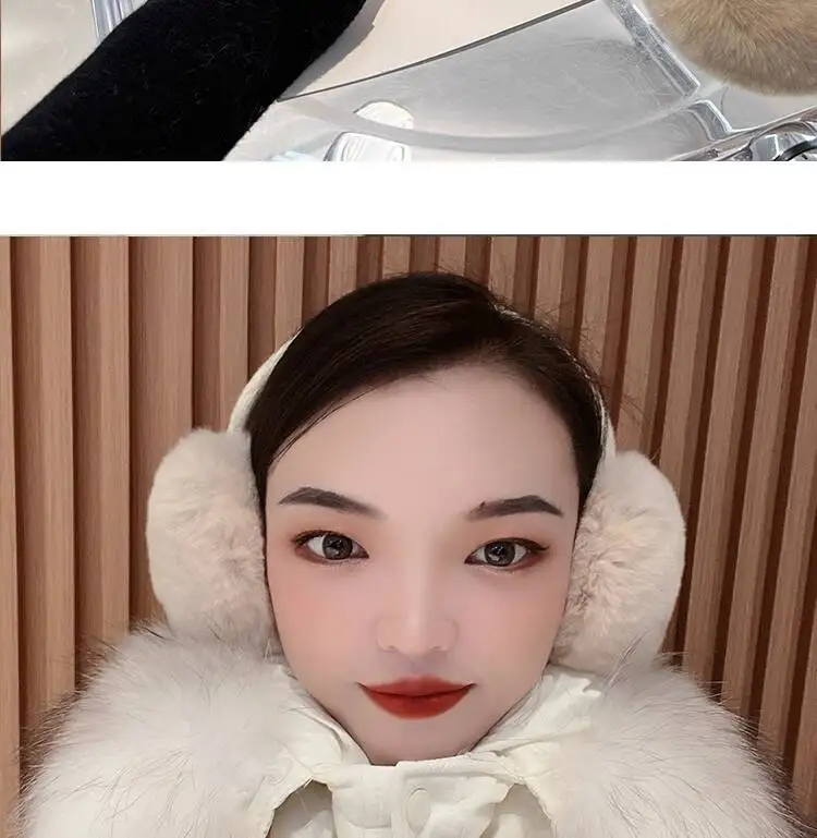 Real Rex Rabbit Fur Ear Muffs Winter Warm Ear Covers Simple Genuine Fur Ear Muffs Thickened Plush Ear Warmers Fur Accessories