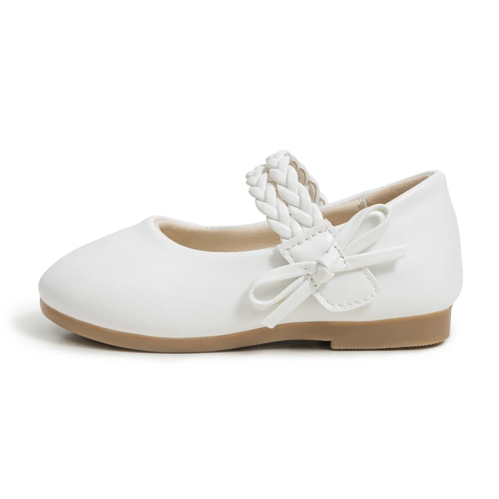 KIDSUN Fashion White Kids Girls Dress Shoes PU Leather Princess Wedding Party School Shoes Low Heel Flats for Little Big Kids 6