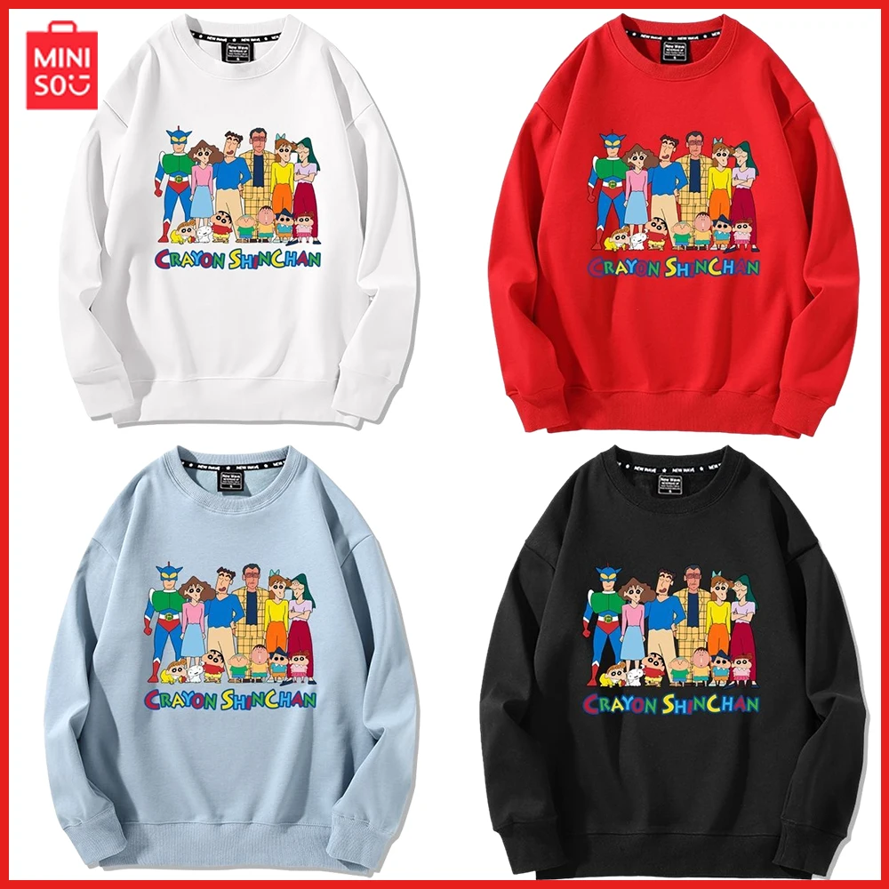 

2023 Miniso Crayon Shin-Chan Japanese Anime Boy Long Sleeved Round Neck Hoodie Autumn Loose Fitting Fashion Pullover Casual Wear