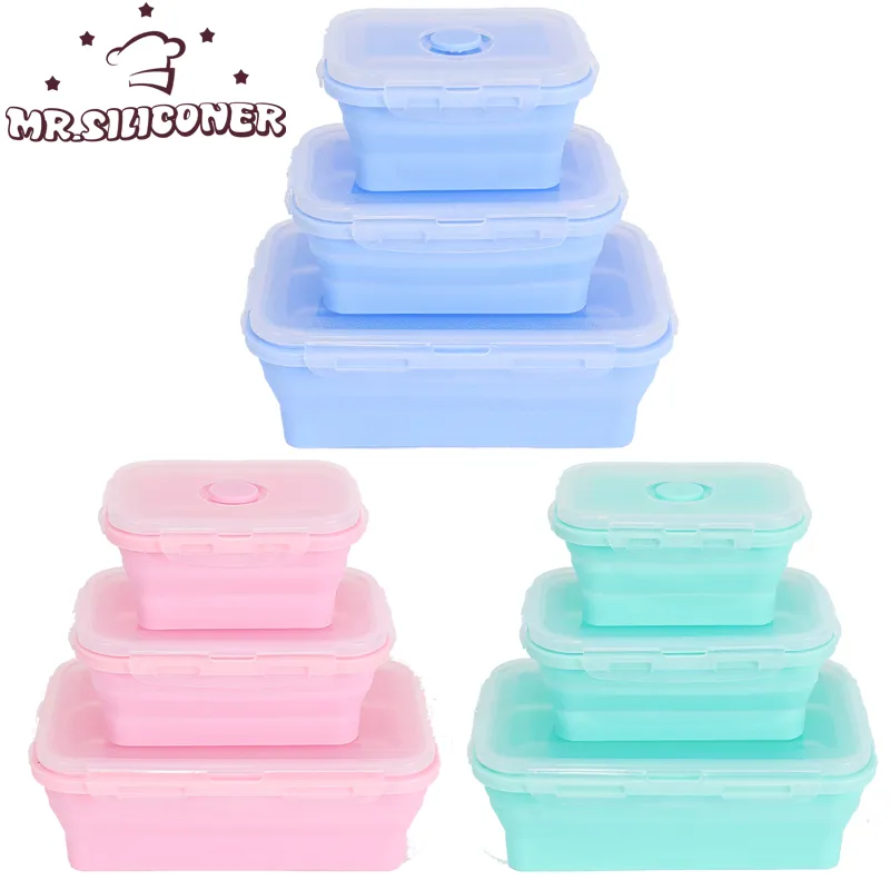 Collapsible Food Storage Container with Lids Portable Silicone Food Containers Microwave Freezer Safe Lunch Box Bento Box