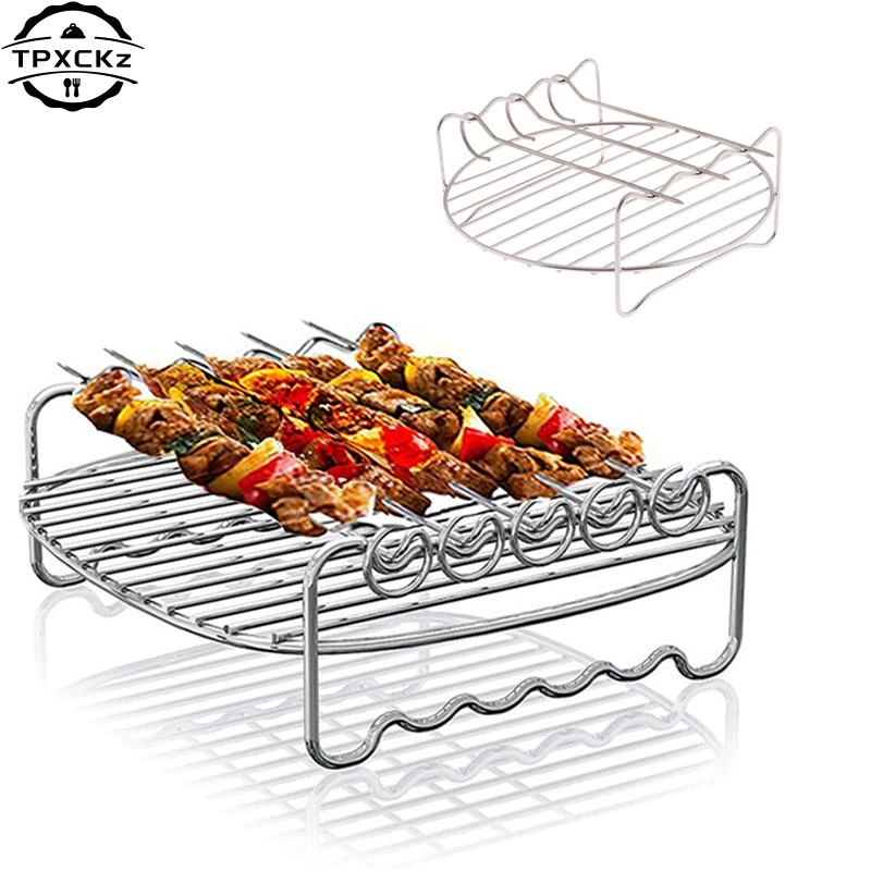 Air Fryer Vertical Rack Skewer Stand Stainless Steel Vertical Barbecue Skewers Stand BBQ Skewer Chicken Kabobs