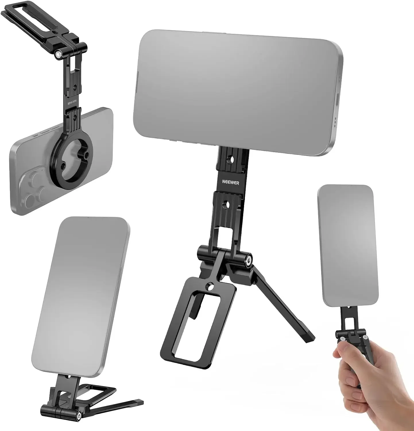 Dual Magnetic Phone Tripod Stand Metal Cell Mount Grip for MagSafe iPhone Samsun