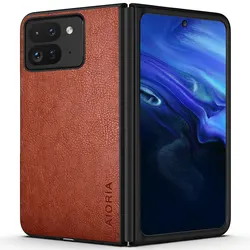 Luxurious Leather Business Case - Minimalist Design for Google Pixel 9 Pro Fold (Brown)