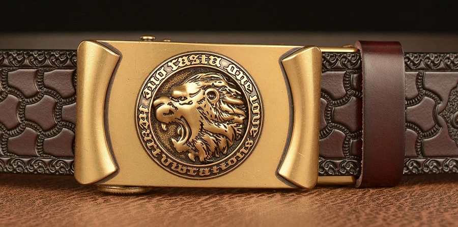 Männer Echtes Leder Gürtel Luxus Gold Löwe Metall Automatische Schnalle Rindsleder Gürtel für Männer Jeans Bund Männlich Strap Schwarz – Detail 5